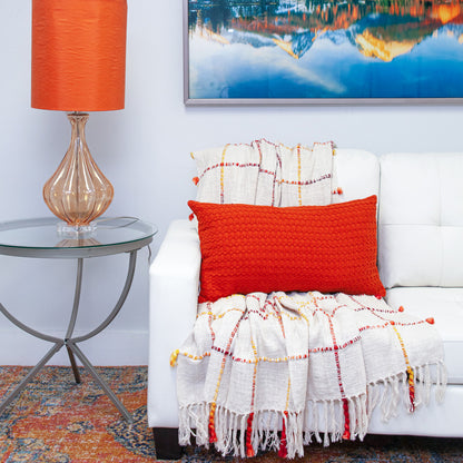 14" X 26" Orange Cotton Lumbar Throw Pillow with Texture-4