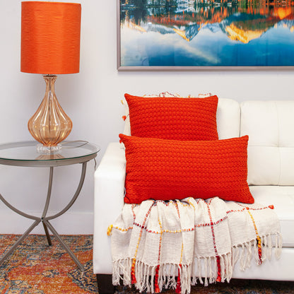 14" X 26" Orange Cotton Lumbar Throw Pillow with Texture-5