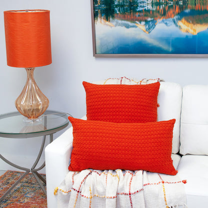 14" X 26" Orange Cotton Lumbar Throw Pillow with Texture-6