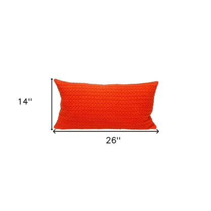 14" X 26" Orange Cotton Lumbar Throw Pillow with Texture-7