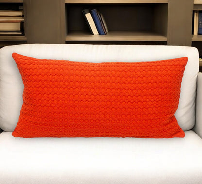 14" X 26" Orange Cotton Lumbar Throw Pillow with Texture-0