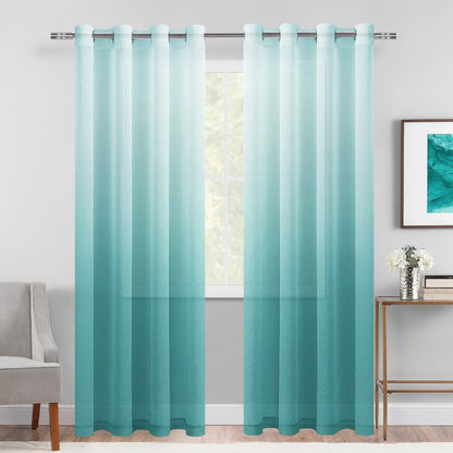 DWCN Faux Linen Ombre Sheer Curtains, Set of 2 Panels-5