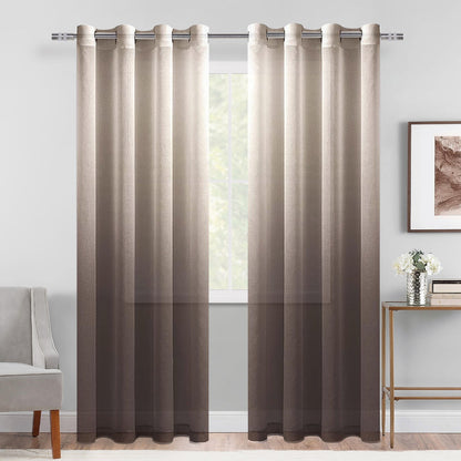 DWCN Faux Linen Ombre Sheer Curtains, Set of 2 Panels-10
