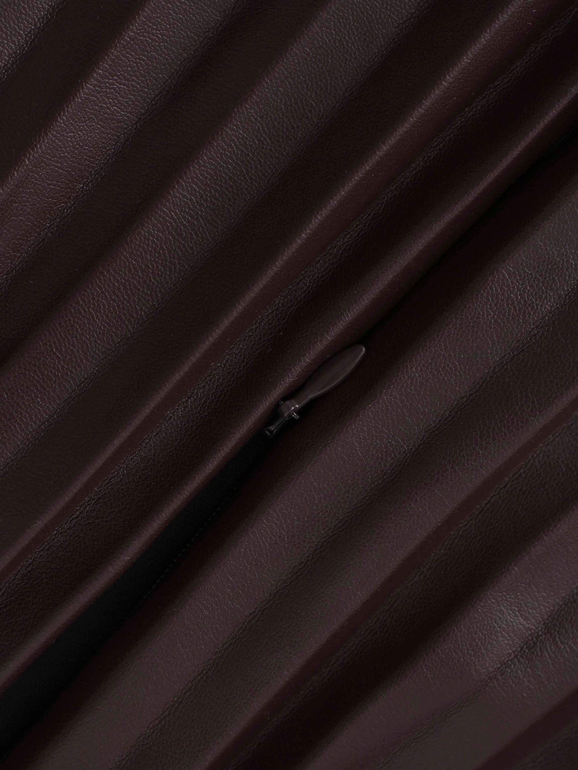 Accordion Pleated Faux Leather Skirt-Brown-4