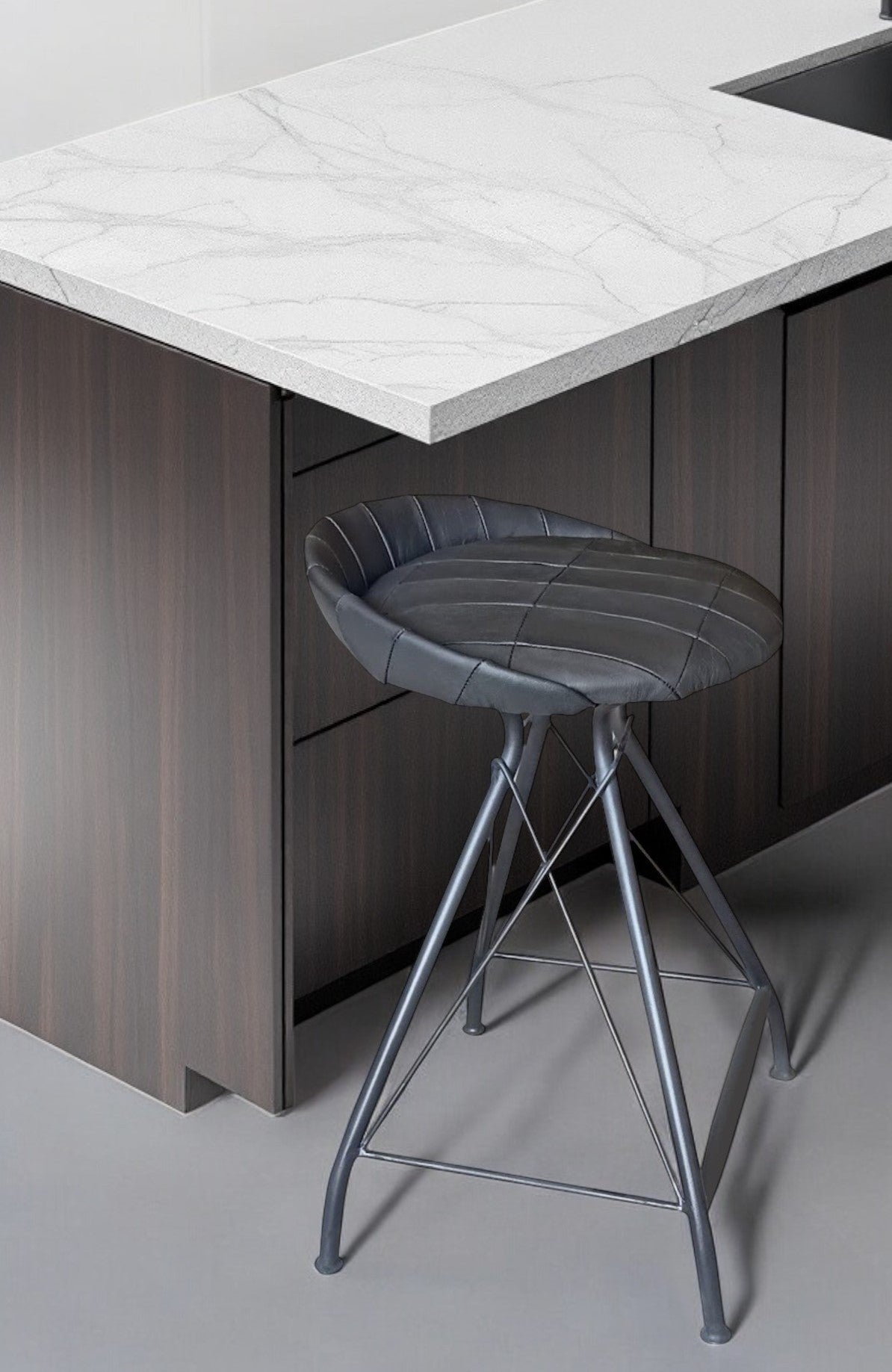 24" Gray Leather and Iron Low Back Counter Height Swivel Bar Chair-0