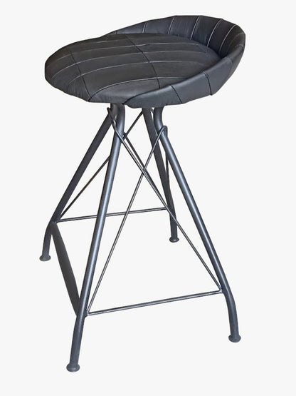 24" Gray Leather and Iron Low Back Counter Height Swivel Bar Chair-1