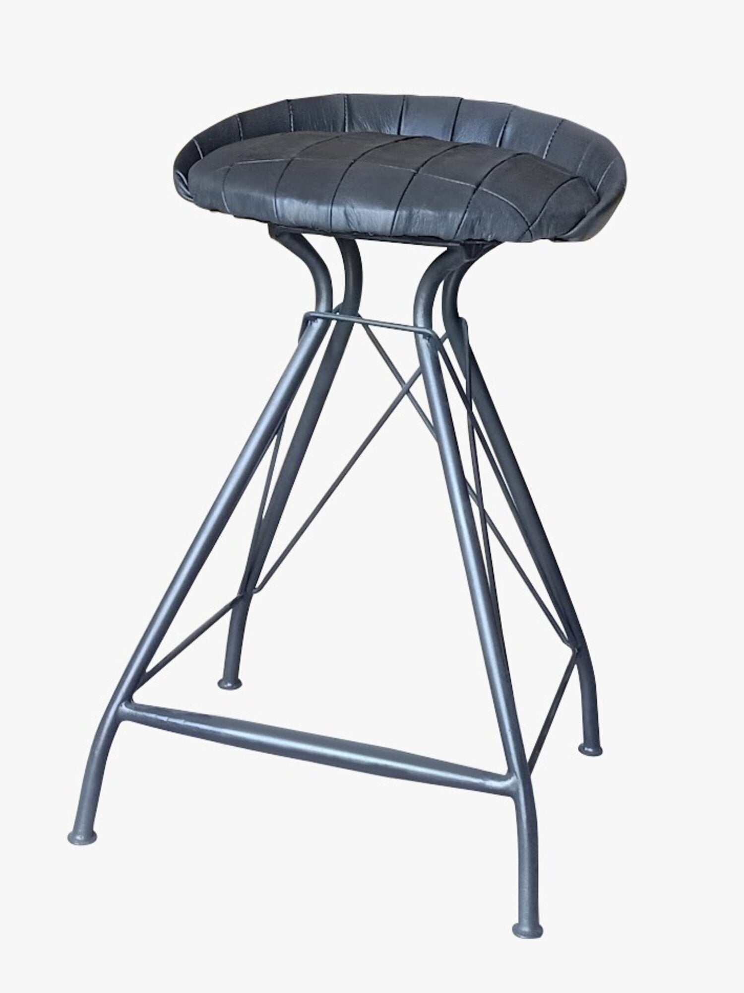 24" Gray Leather and Iron Low Back Counter Height Swivel Bar Chair-3