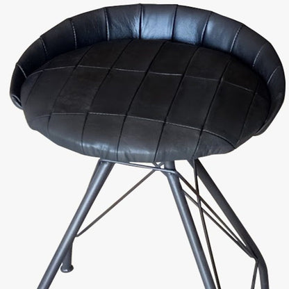 24" Gray Leather and Iron Low Back Counter Height Swivel Bar Chair-4