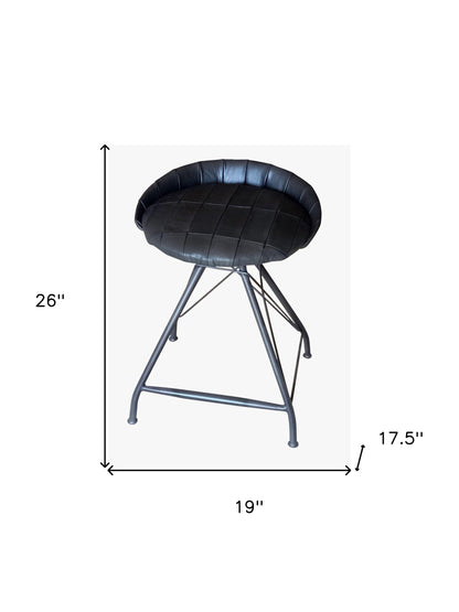 24" Gray Leather and Iron Low Back Counter Height Swivel Bar Chair-5