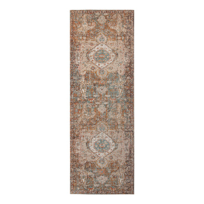 7' Beige Gray and Taupe Medallion Power Loom Runner Rug-1