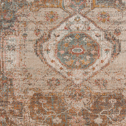 7' Beige Gray and Taupe Medallion Power Loom Runner Rug-6