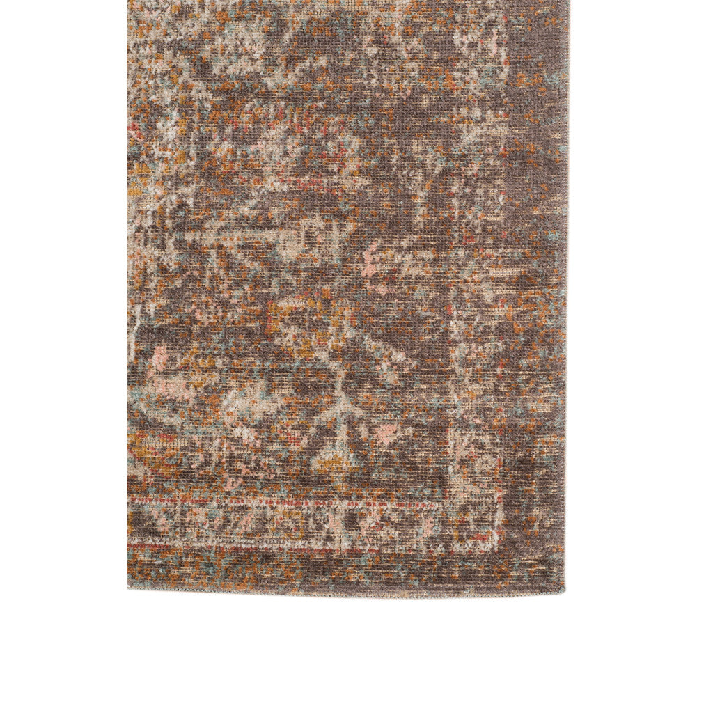 7' Beige Gray and Taupe Medallion Power Loom Runner Rug-3