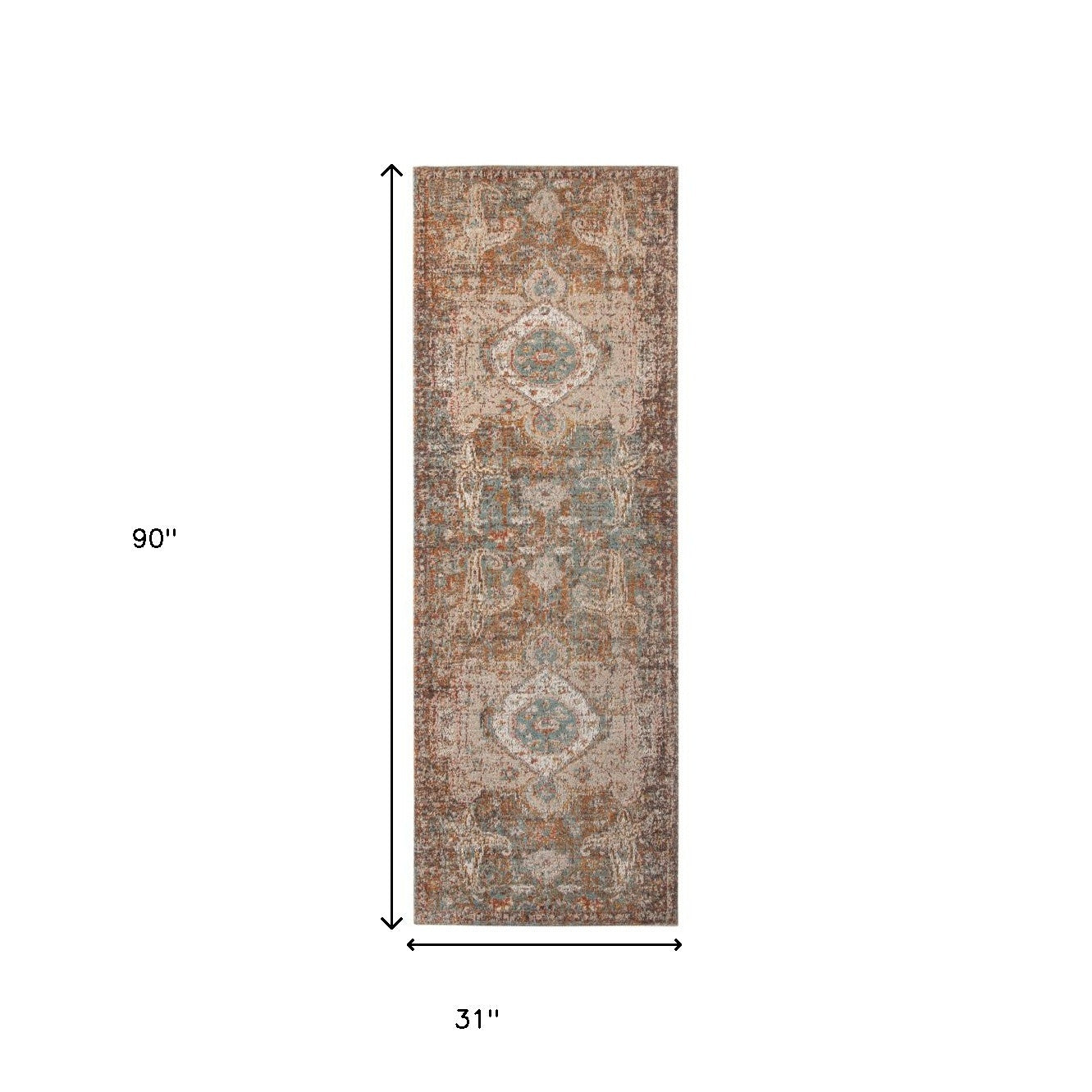 7' Beige Gray and Taupe Medallion Power Loom Runner Rug-2