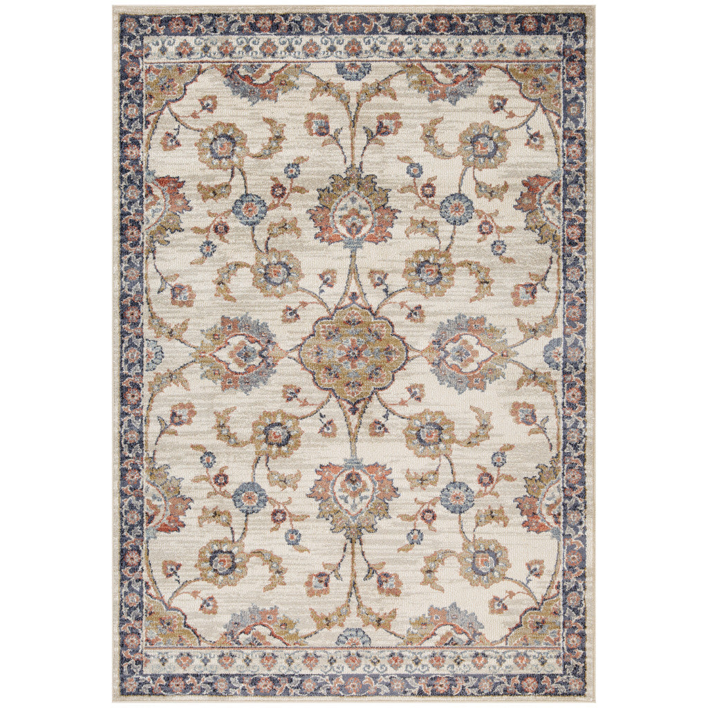 9' X 12' Ivory Tan And Blue Floral Area Rug-1