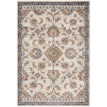 9' X 12' Ivory Tan And Blue Floral Area Rug-1