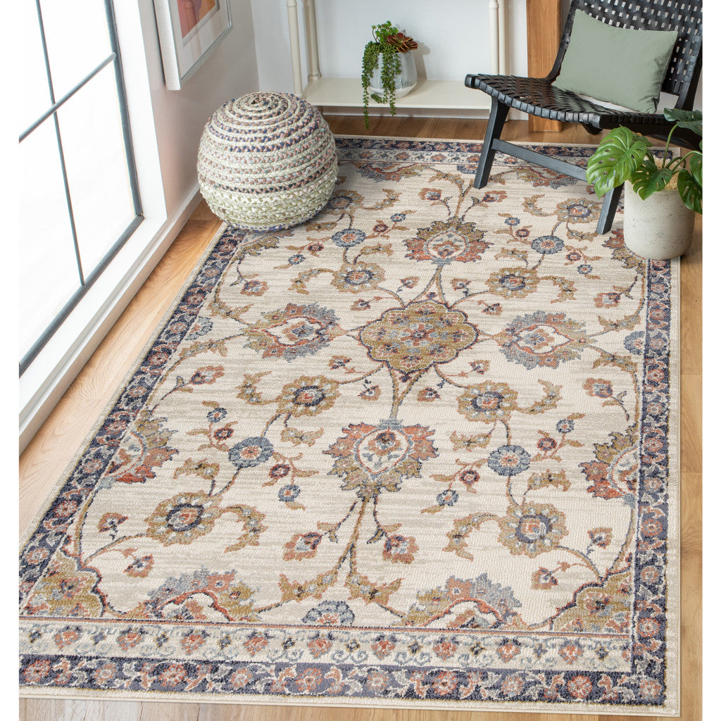 9' X 12' Ivory Tan And Blue Floral Area Rug-8