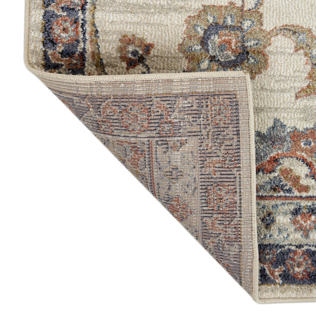 9' X 12' Ivory Tan And Blue Floral Area Rug-7