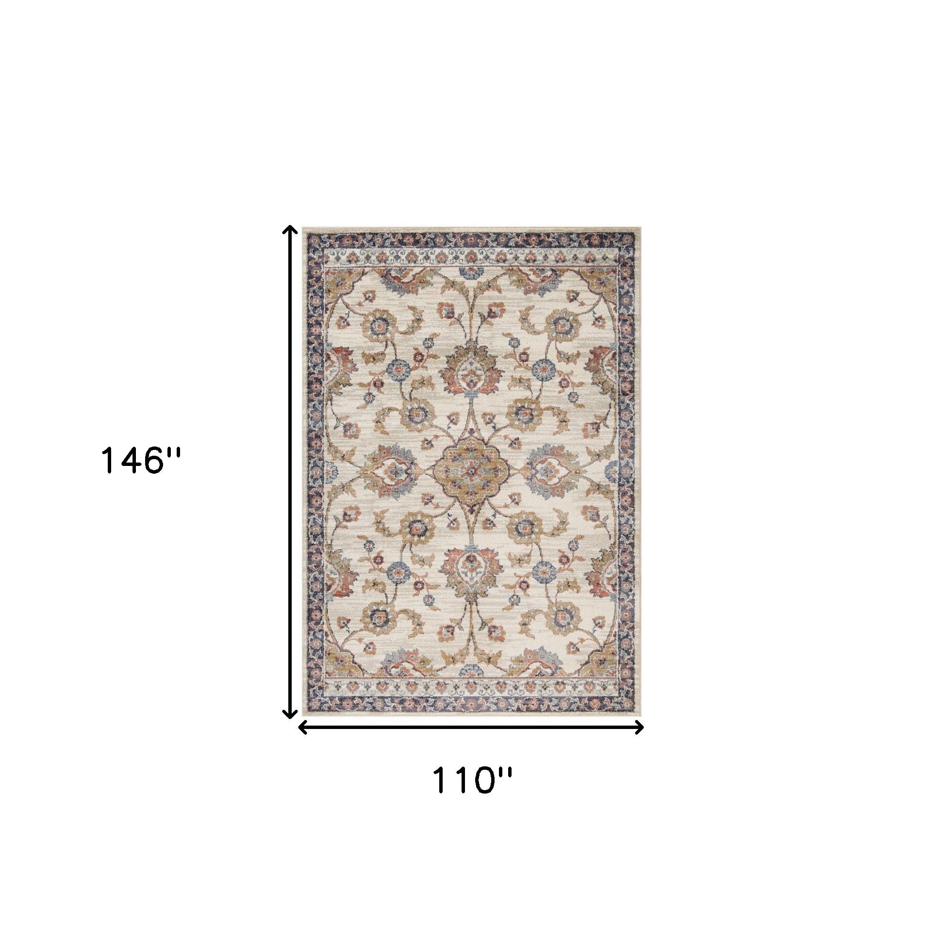 9' X 12' Ivory Tan And Blue Floral Area Rug-2
