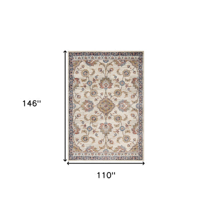 9' X 12' Ivory Tan And Blue Floral Area Rug-2