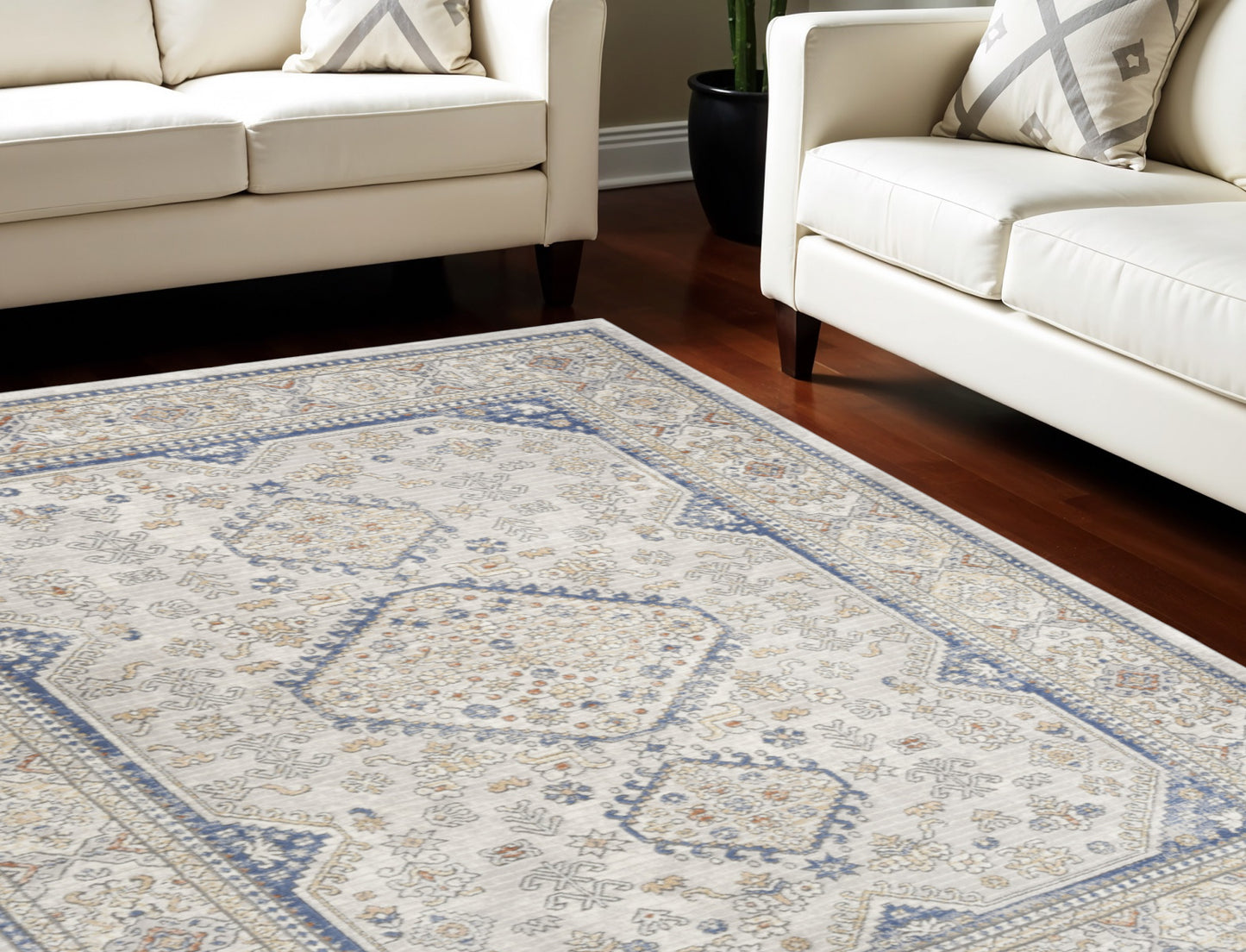 7' X 9' Blue and Gray Medallion Power Loom Area Rug-1