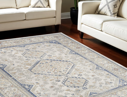 7' X 9' Blue and Gray Medallion Power Loom Area Rug-1
