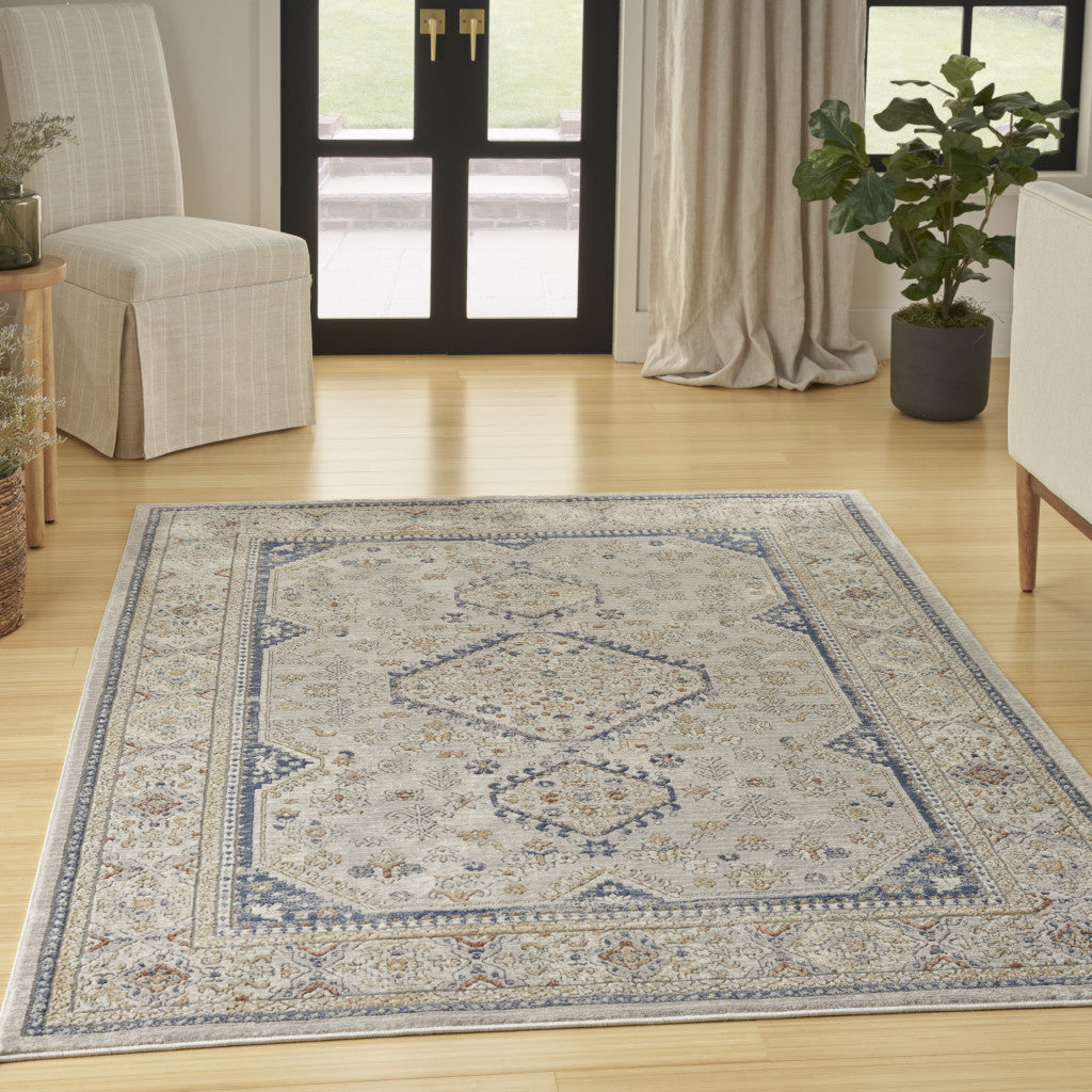 7' X 9' Blue and Gray Medallion Power Loom Area Rug-4