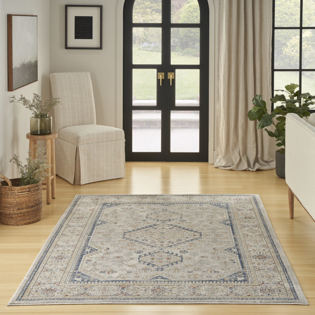 7' X 9' Blue and Gray Medallion Power Loom Area Rug-5