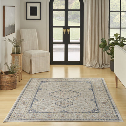 7' X 9' Blue and Gray Medallion Power Loom Area Rug-5