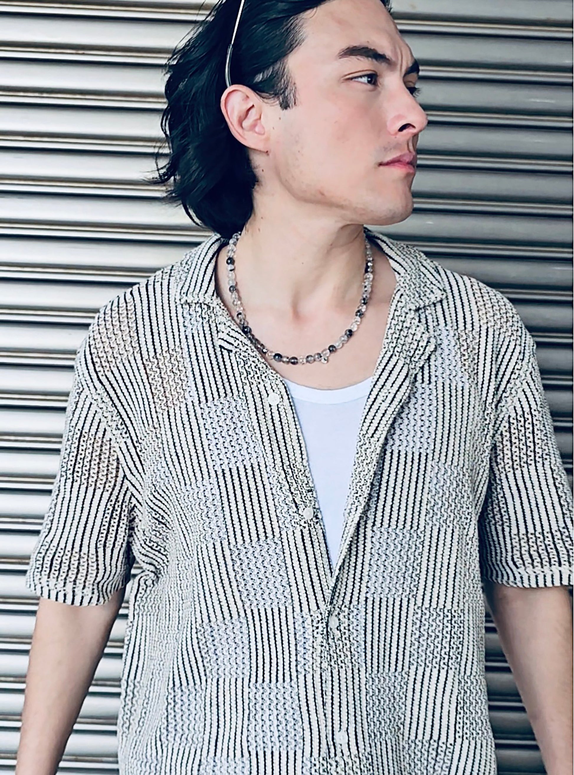 Black Rutilated Quartz Men's Necklace MEN14-4