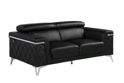 70" Black And Silver Metallic Top Grain Leather Loveseat-2