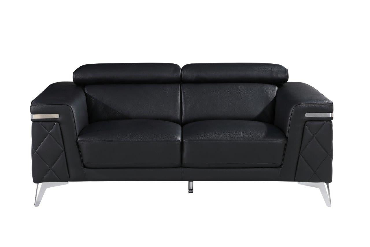 70" Black And Silver Metallic Top Grain Leather Loveseat-0