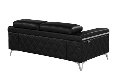 70" Black And Silver Metallic Top Grain Leather Loveseat-3