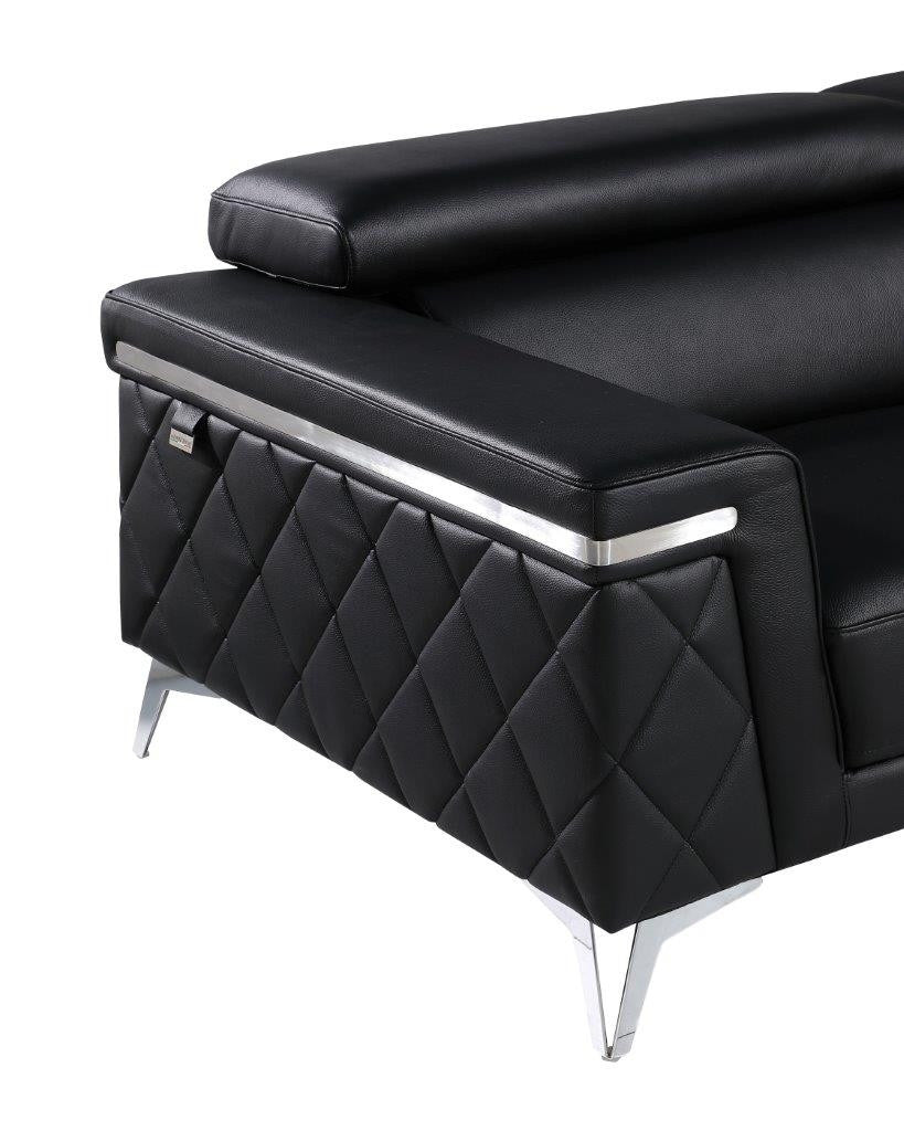 70" Black And Silver Metallic Top Grain Leather Loveseat-7