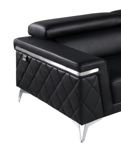 70" Black And Silver Metallic Top Grain Leather Loveseat-7