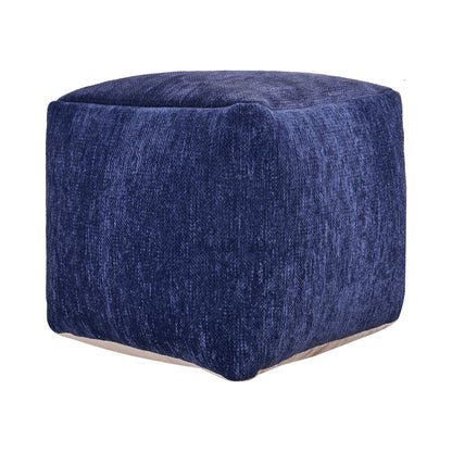 18" Blue Chenille Cube Pouf Ottoman-0