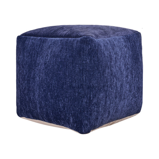 18" Blue Chenille Cube Pouf Ottoman-0