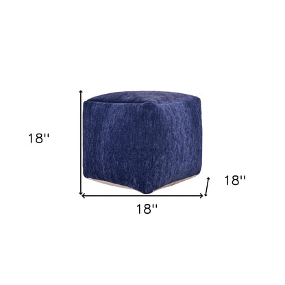 18" Blue Chenille Cube Pouf Ottoman-6