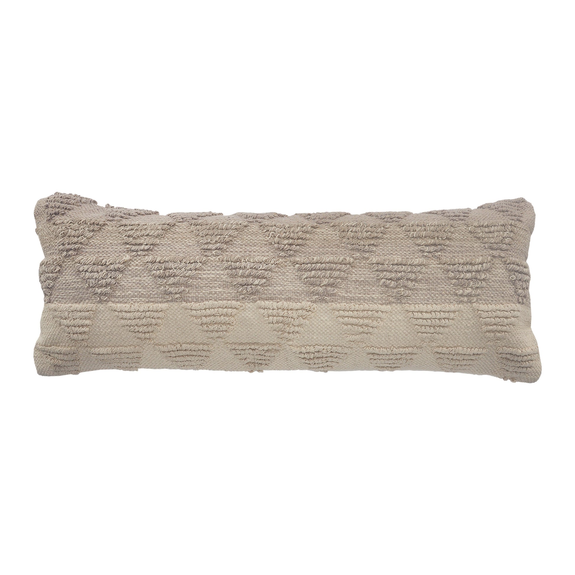 14" X 36" Natural and Gray Geometric Cotton Lumbar Throw Pillow-1