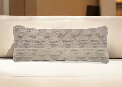 14" X 36" Natural and Gray Geometric Cotton Lumbar Throw Pillow-0