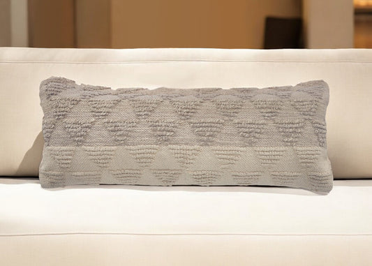 14" X 36" Natural and Gray Geometric Cotton Lumbar Throw Pillow-0