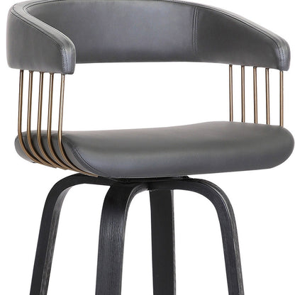 31" Gray And Black Faux Leather Swivel Bar Height Bar Chair-7