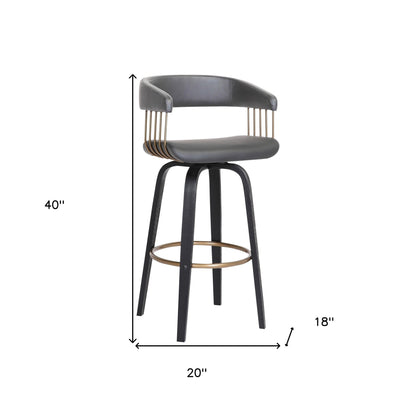31" Gray And Black Faux Leather Swivel Bar Height Bar Chair-8