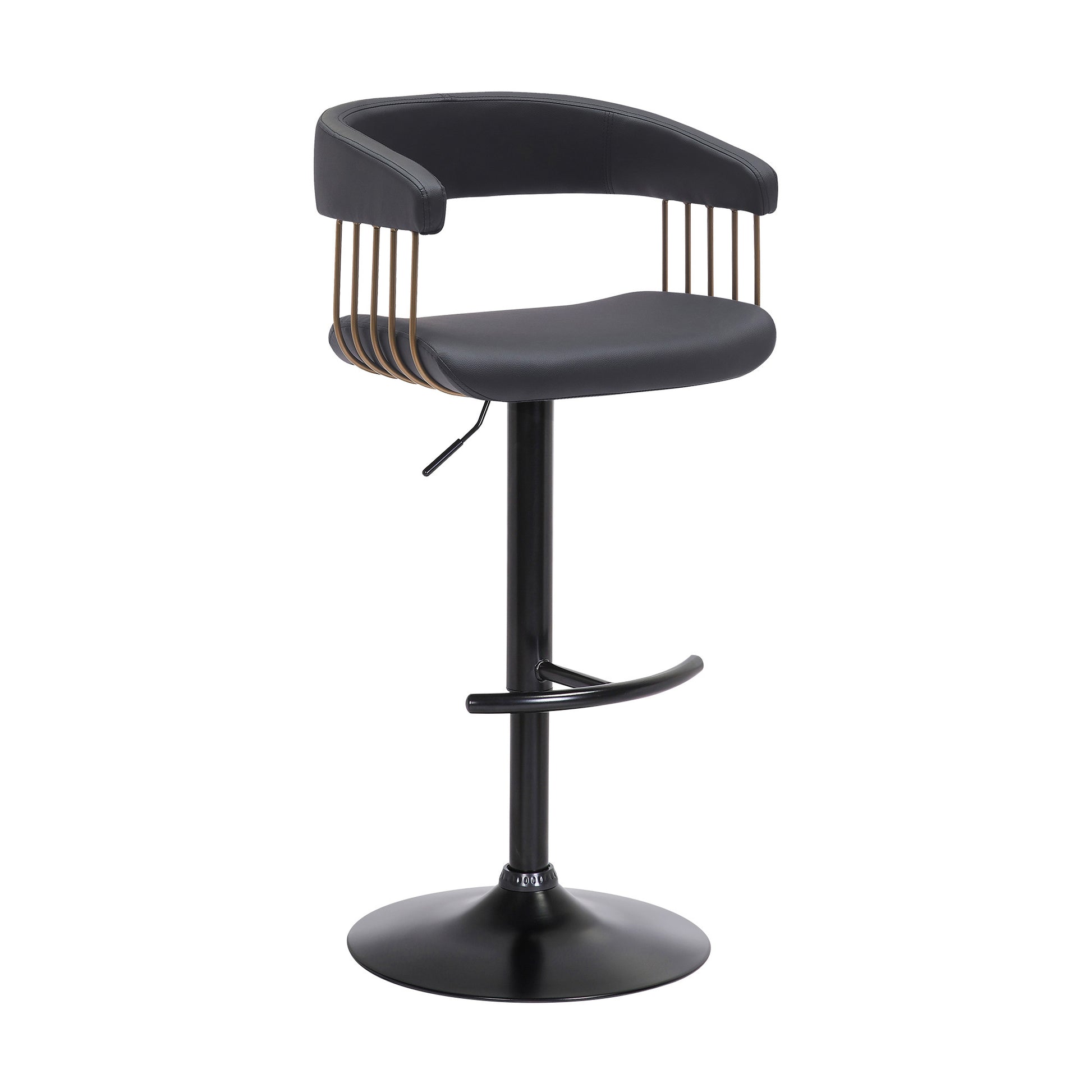Black Faux Leather And Metal Swivel Adjustable Height Bar Chair-0