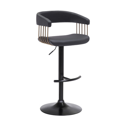 Black Faux Leather And Metal Swivel Adjustable Height Bar Chair-0