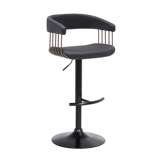 Black Faux Leather And Metal Swivel Adjustable Height Bar Chair-0
