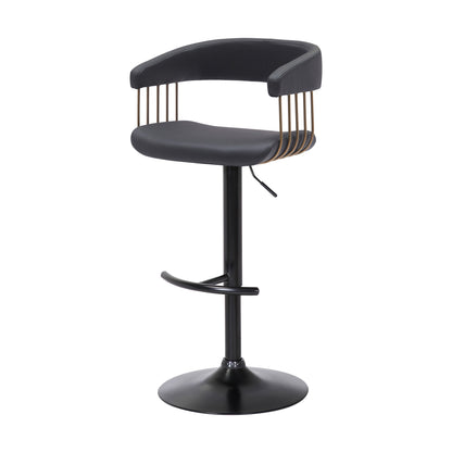 Black Faux Leather And Metal Swivel Adjustable Height Bar Chair-6