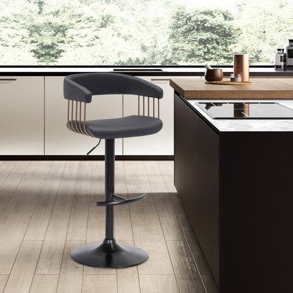Black Faux Leather And Metal Swivel Adjustable Height Bar Chair-8
