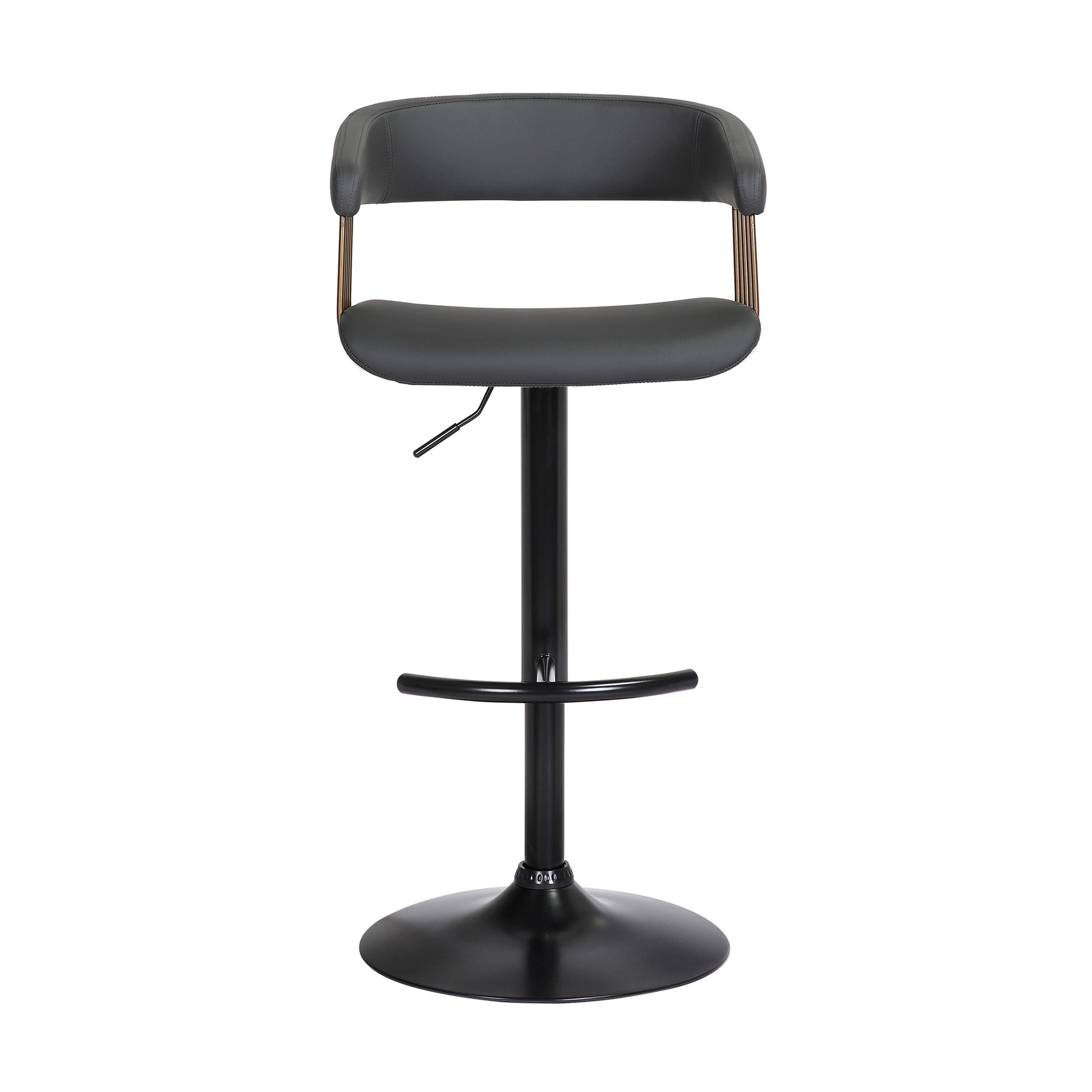 Black Faux Leather And Metal Swivel Adjustable Height Bar Chair-2