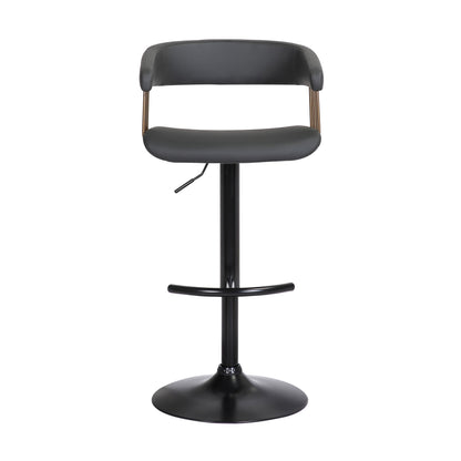 Black Faux Leather And Metal Swivel Adjustable Height Bar Chair-2