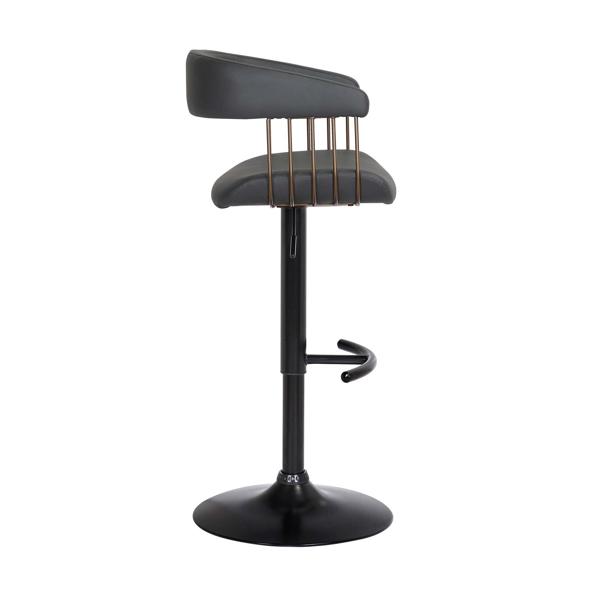 Black Faux Leather And Metal Swivel Adjustable Height Bar Chair-3